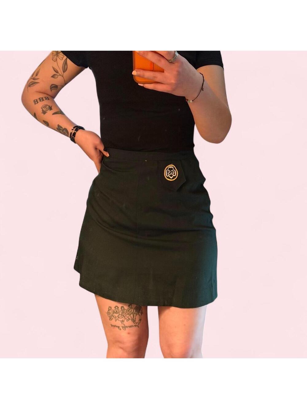 Green vintage 1960s Girl Scout skirt with yellow logo